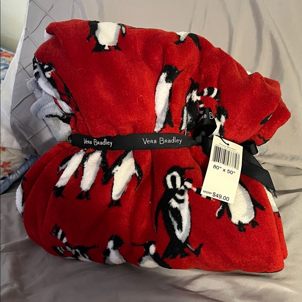 Vera Bradley Red Blanket with Penguin Design